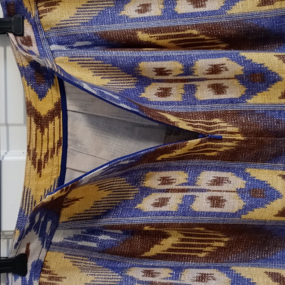 💛Tory Burch💛 - Blue/Brown/Yellow Jemima Ikat Linen Blend Skirt - Picture 6 of 10